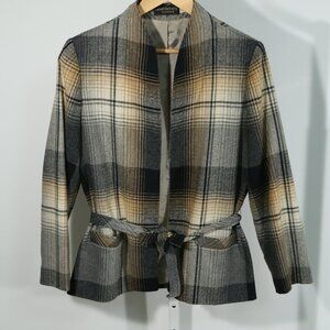 Vintage Haberdashery Plaid Belted Blazer Quiet Luxury Minimalist 80s  (Size 12)